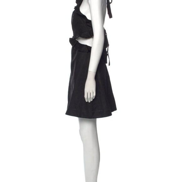 Zimmermann Postcard Linen Ruffled Tie-Back Black Mini Dress, 1/S - Picture 2 of 8